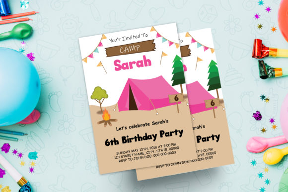 Pink Camping Tent Party Invitation: A Whimsical Template for Your Little Adventurer
