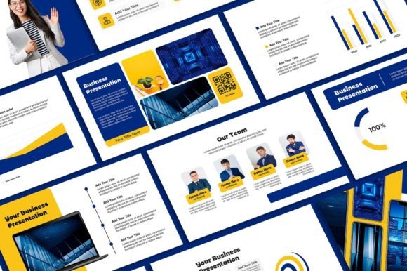 Yellow Blue Powerpoint Template: Modern Futuristic Design for Sky Creation